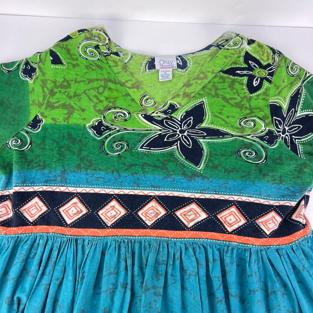 Only Necessities Maxi Dress Women's Blue Green Boho Mumu Cotton Dress 1X - Picture 8 of 11